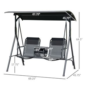 Dondolo da Esterno a 2 Posti con Tavolino Girevole, Portabicchieri Regolabile, Tettuccio Superiore e Piedini Antiscivolo - Ideale per il Patio - Product Image 3