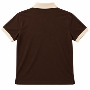 Polo personnalisé pour homme en coton tricoté marron avec col contrastant crème, manches courtes, pour le golf et les occasions décontractées - Product Image 2