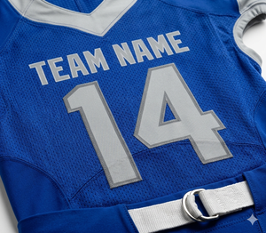 American Football Uniform Men Blue With <b>White</b> Accents Short Sleeve Fitted Moisture Wicking Polyester V-Neck All Seasons - Product Image 5
