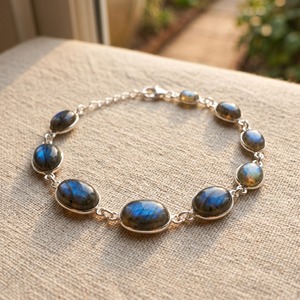 Natural Labradorite <b>Bracelet</b> 925 Sterling Silver Blue Flash Labradorite Oval Cabochon <b>Adjustable</b> Statement <b>Bracelet</b> - Product Image 5