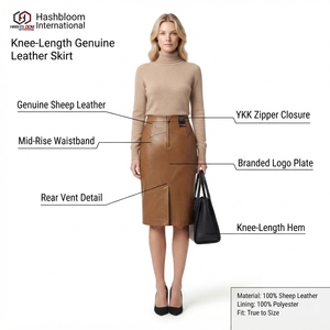 Jupe crayon en cuir véritable respirante à taille haute pour femmes, longueur genoux - Product Image 5