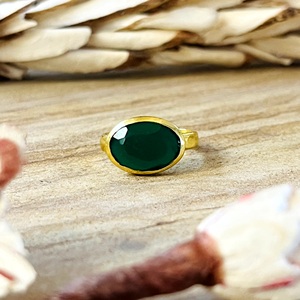 High Demand Green Onyx <b>Ring</b> Minimalist Brass Jewelry for Women 18k <b>Gold</b> Plated Dainty Solitaire <b>Ring</b> for Wholesale/OEM/ODM - Product Image 1