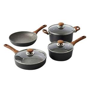 Ensemble de casseroles en céramique antiadhésive en aluminium de la marque HOCA, 4 pièces, couvercles en verre, passe au lave-vaisselle, style américain, pour cuisinières à gaz et à induction - Product Image 1