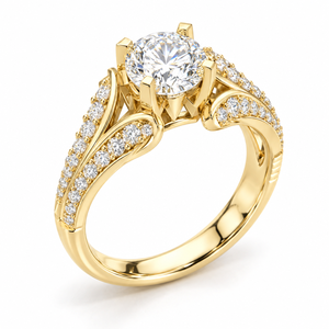 1 Carat Leaf Scroll <b>Split</b> Shank Vintage 14K Yellow Gold IGI Certified Lab Grown Diamond Engagement Wedding <b>Ring</b> OEM Custom - Product Image 1