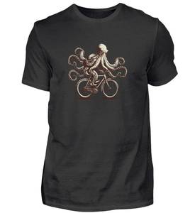 Camiseta de manga corta con estampado de pulpo montando en bicicleta para hombre, corte regular, cuello redondo, camiseta informal de algodón - Product Image 4