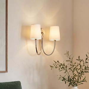 Applique murale en tissu de lin à double bras courbés, luminaire de vanité vintage, lampe murale décorative, éclairage pour salon, loft - Product Image 2