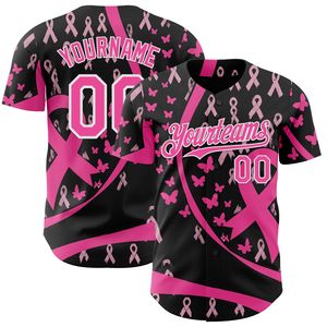 Maillot de baseball personnalisé pour adultes, ruban rose, sensibilisation au cancer du sein, impression sublimée, uniforme d'équipe, 100% polyester respirant, manches courtes - Product Image 4
