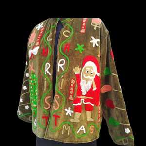 Veste en velours brodée à la main de couleur vert olive, motif floral Suzani, pour Noël, par Karam Industries, idéale pour les fêtes et le Père Noël - Product Image 5