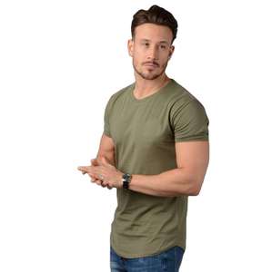 Camiseta de algodón de manga larga para hombre, corte ajustado, cuello redondo elástico, transpirable, manga corta, para gimnasio, entrenamiento, informal - Product Image 4