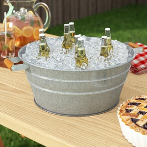 Bac à boissons de luxe en métal galvanisé avec poignées en bois naturel, seau à glace moderne en acier inoxydable pour refroidir le vin - Product Image 5