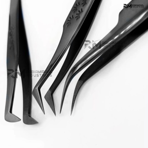 Pinzas para Extensión de Pestañas de Color Negro Plasma, Acero Inoxidable, Agarre de Diamante, 3 Puntas Diferentes, Producto de Primera Calidad - Product Image 5