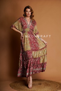 Women Plus Size V Neck Silk Maxi <b>Dress</b> Comfortable Lightweight & Breathable Casual Maxi at Low Price Bulk India Export - Product Image 5