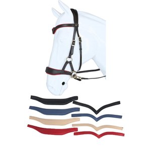 Bridon de luxe marron pour cheval avec surpiqûres décoratives blanches et passepoil noir, personnalisable, artisanal, pour dressage et entraînement équestre - Product Image 6