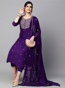 DESIGNER RAYON <b>EMBROIDERY</b> WORK TOP BOTTOM WITH DUPATTA PURPLE 74072 - Product Image 5