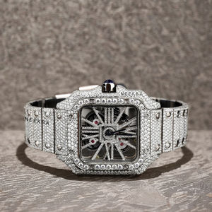 Reloj de Moissanite de esqueleto de cara abierta: movimiento controlado por cuarzo, reloj de diamantes de estilo rapero totalmente hecho a mano a un precio razonable - Product Image 2