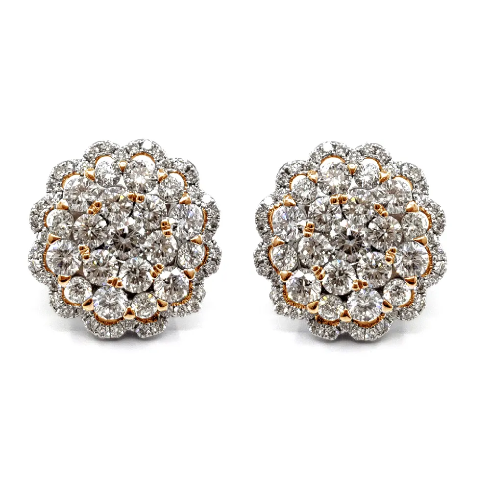 Vintage Sieraden Romantisch Ontwerp Topkwaliteit 14K Massief Rose Goud Echte Diamant Bloem Vorm Cluster Studs Oorbellen Voor Vrouwen