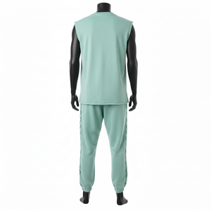 ชุดวอร์มแขนกุดผู้ชาย ผ้าฟลีซคอตตอนหนา 260 GSM สีเขียวมิ้นท์ แต่งกระดุม  แบบจ็อกเกอร์  พร้อมปักโลโก้  ชุด 2 ชิ้น - Product Image 2