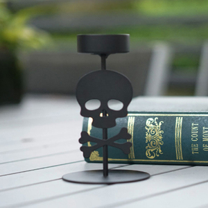 <b>Small</b> Halloween Skull Wrought Iron <b>Candle</b> Holder - Product Image 2