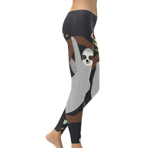 Leggings pour femmes à taille haute, longueur intégrale, imprimé paresseux, extensibles, tricotés en Spandex et Polyester, toutes saisons, motif dessin animé décontracté - Product Image 6