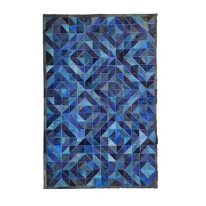 Geverfd Marineblauw En Zwart Kleur Haar-Op Handgemaakt Echt Koeienhuid Bont Leer Modern Design Patchwork Gebied Tapijt En Handgemaakte Tapijten