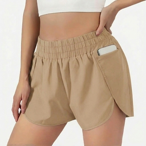 Shorts Deportivos Blancos de Cintura Alta con Bolsillos, Ajuste Holgado, Secado Rápido, Tejidos, para Mujer - Product Image 3