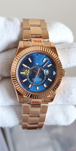 Reloj Mecánico Color Oro Rosa, Esfera Azul con Efecto Rayos de Sol, Índices Luminosos, Cierre Oculto, Estilo Hip Hop, Alta Calidad, Edición Limitada de Lujo - Product Image 3