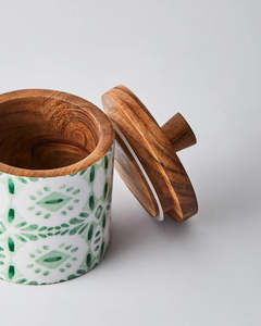 Handmade wooden Storage Jar With Wooden <b>Lid</b> Green Bohemian Pattern Airtight Food Container <b>by</b> Curio Craft - Product Image 5