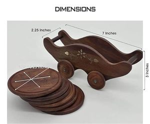 Wooden Coaster Set With Carriage Design Engraved Floral Pattern Portable Traditional Chinese Style Art decor <b>table</b> coasters Home - Product Image 3