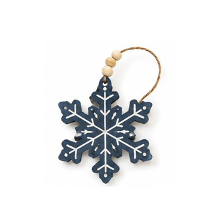 Ornement de Noël en bois en forme de flocon de neige, artisanat traditionnel, décoration suspendue, bleu avec motif blanc - Product Image 1