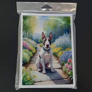 Whimsical A7 Tamaño 5x7 New Bull Terrier Spring Path Tarjetas de felicitación Paquete de 8 tarjetas de nota en blanco con sobres - Product Image 3