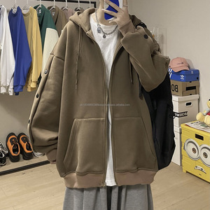 Logo personnalisé surdimensionné polaire Hoodies fermeture éclair bouton pression à capuche blanc hommes coton Zipup lourd fermeture éclair complète Hoodies fabricants - Product Image 5