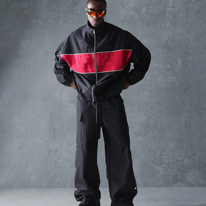 Ensemble de survêtement unisexe personnalisé avec fermeture éclair, style ample, imprimé, coupe-vent d'hiver, orné de strass, pour la gym, la course et les sports de plein air - Product Image 6