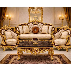 Juego de Muebles de Sala de Estar de Lujo Estilo Castillo, Impresionante Juego de Sofás con Acabado en Hoja de Oro, Sofá de Madera de 5 Plazas Estilo Victoriano - Product Image 1