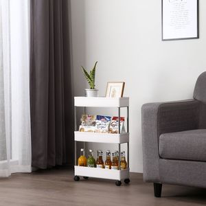 Carrello portaoggetti a 3 ripiani sottile, mobile, scorrevole, per cucina e bagno, rettangolare - Product Image 5