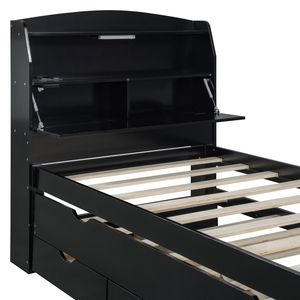 Letto a piattaforma in legno con luci LED, misura Twin, con letto estraibile e cassetti contenitore nella testiera (Vecchio SKU N820S00008D) - Product Image 6