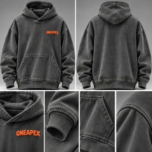 OneApex Custom <b>Men's</b> Charcoal Gray Oversized <b>Hoodie</b> 3D <b>Orange</b> Logo Pullover Streetwear Sweatshirt and Hoodies - Product Image 5