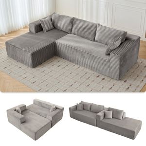 Divano Sezionale Modulare Minimalista a Compressione con Seduta Profonda, Divano a L Senza Struttura con Chaise Longue Comoda, Divano Letto per Soggiorno - Product Image 2
