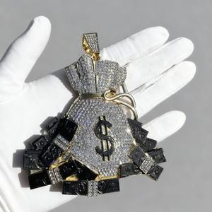Colgante de Plata 925 Personalizado Estilo Hip Hop con Símbolo de Dólar y Bolsa de Dinero, Adornado con Moissanita VVS, Joyería Fina para Hombre, Regalo - Product Image 2