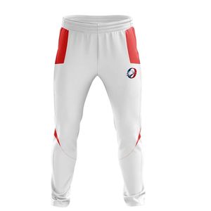 Men <b>White</b> Red Sublimated <b>Cricket</b> Trousers Polyester Sports Pants Performance Team Wear Match Training Athletic Apparel - Product Image 1