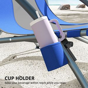 Set di 2 Sedie da Spiaggia Pieghevoli Blu Scuro con Schienale in Rete, Borsa per il Trasporto e Portabicchieri per Campeggio, Giardino, Sport e Picnic - Product Image 5