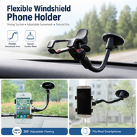 Support de téléphone de voiture à ventouse en gros, rotatif à 360°, col de cygne flexible, double pince pour pare-brise et tableau de bord