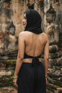 Haut court à capuche pour festival d'été, dos nu, à nouer, style bohème, col bénitier, dos ouvert, à prix de gros - Product Image 2