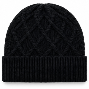 Gorro de punto trenzado con diamantes para hombre, negro, con dobladillo, cálido para invierno - Ropa de invierno premium - Product Image 1
