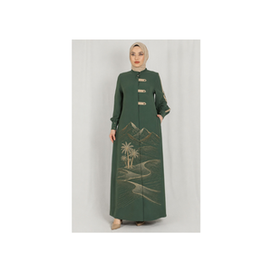 Luxury Elegant Machine Embroidered with Palm Tree Design Abaya Modest Dress Muslim Evening Gown for Women <b>Plus</b> <b>Size</b> for Wedding - Product Image 4