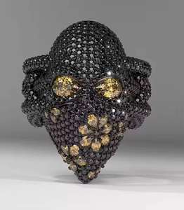 Bague de fiançailles hip-hop double bande halo de créateur, en moissanite plaqué rhodium, cadeau de mariage unique pour collection de bijoux de luxe - Product Image 3