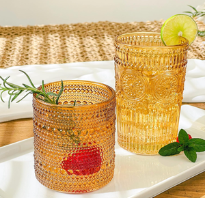 Verres à boire vintage en <span class=keywords><strong>verre</strong></span> ambré côtelé de 13 oz, gobelets en <span class=keywords><strong>verre</strong></span> coloré gaufré pour l'<span class=keywords><strong>eau</strong></span>, le thé glacé, les cocktails - Product Image 5