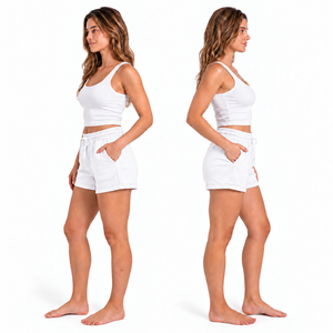 Shorts Blancos de Algodón para Mujer, Cintura Media, Cierre Elástico, Tejido Casual, Corte Regular, Transpirables, Color Sólido - Product Image 6