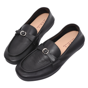 Ann'S Black Genuine Leather Penny Loafers Comfort Slip On Casual Flat Shoes Classic Office Shoes - Product Image 1