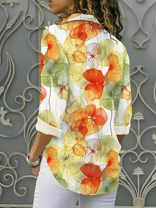 Camisa Western de Mujer con Estampado Floral, Cuello con Botones y Mangas Largas Enrolladas, Corte Holgado - Product Image 5