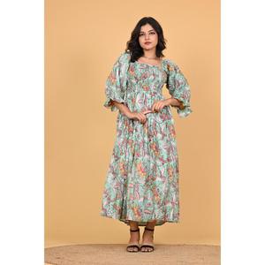 Robe longue maxi bohème florale 100% coton écologique pour femmes, robe de fête d'été faite à la main en Inde - Product Image 2